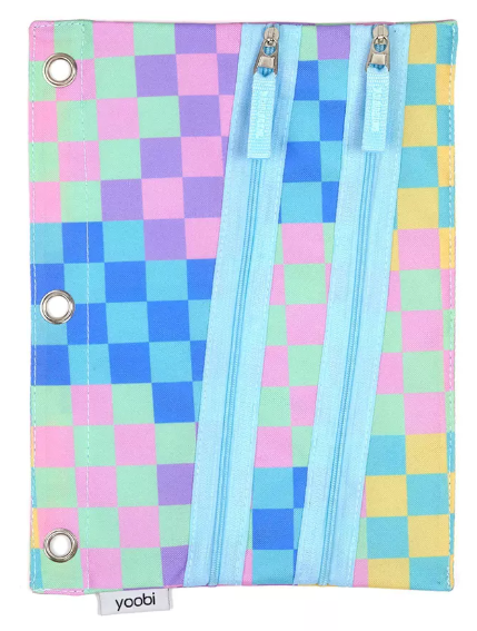 2 Pack Double Zip Binder Pencil Case Multicolor Checkered Yoobi