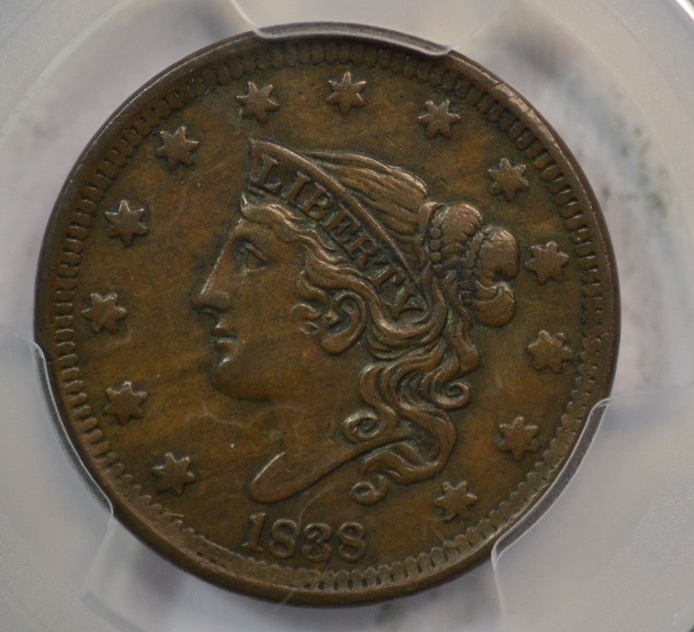 1838 Coronet large cent, PCGS XF45