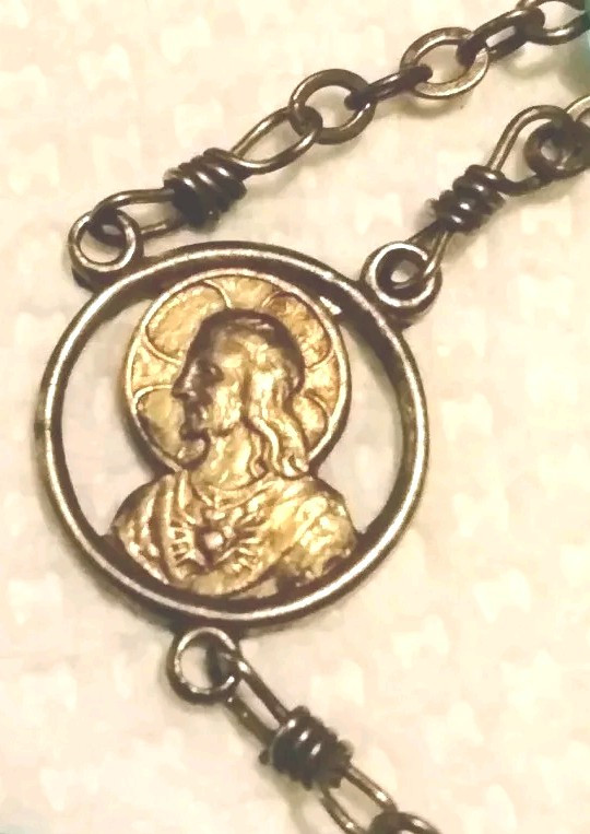 Antique Sea Blue Rosary Sacred Heart Of Jesus 1930's Original