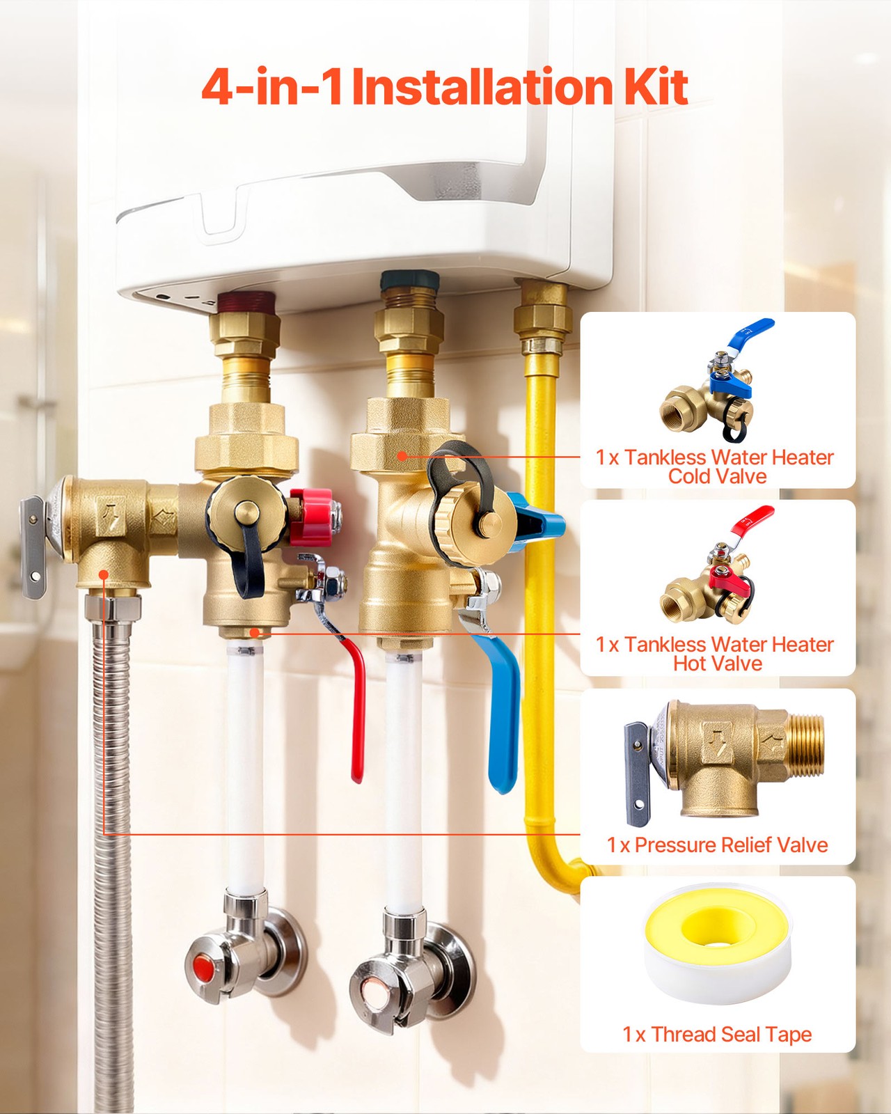 VEVOR Water Heater Kit 3/4" Water Heater Flush Kit with 2PCS Isolation Valves