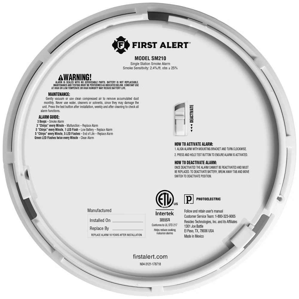 First Alert Alarm Smoke DC10 SM210CO400