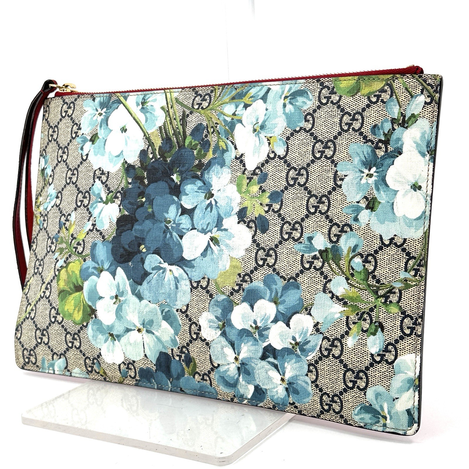 GUCCI Blooms Clutch Bag Purse Flower GG Blue Flora Authentic