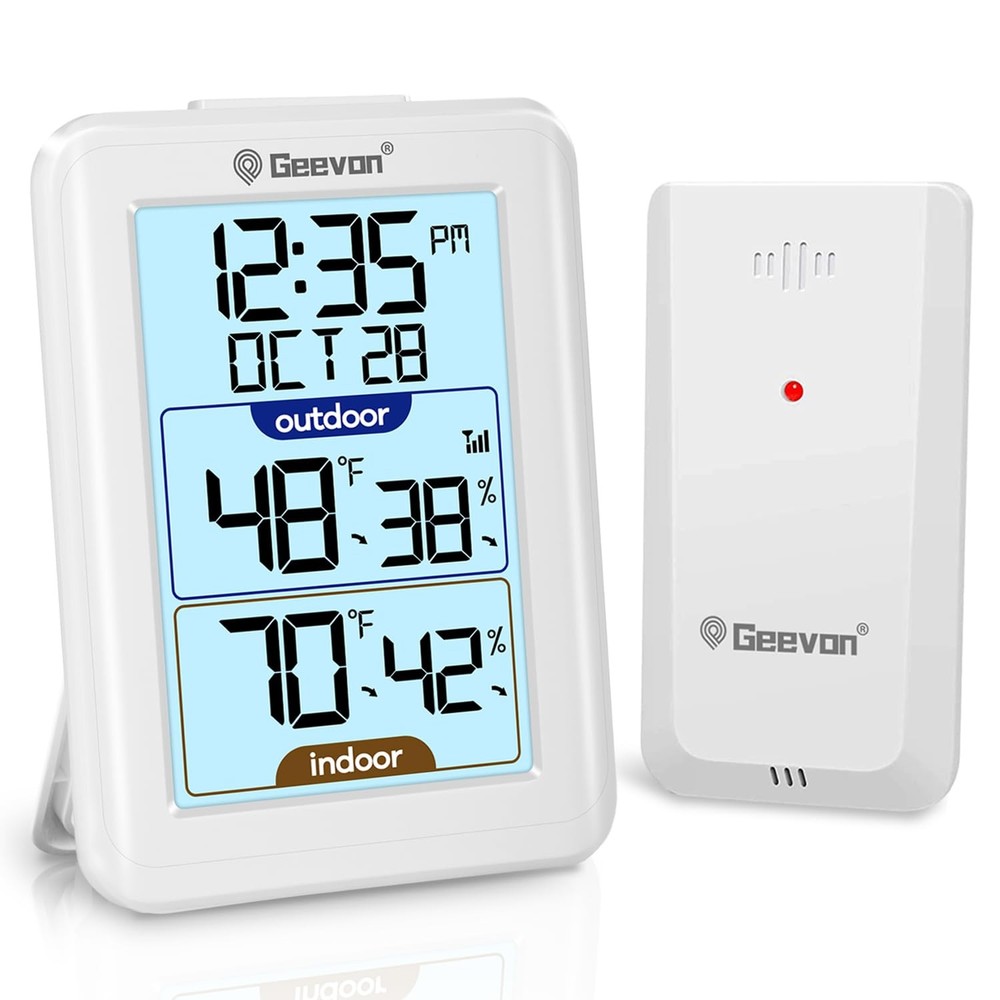 Digital Hygrometer Indoor Outdoor Thermometer Wireless with Clock, Backlight ...