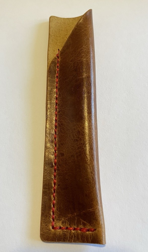 Brown Leather Pencil Case with Red Stitching Handmade