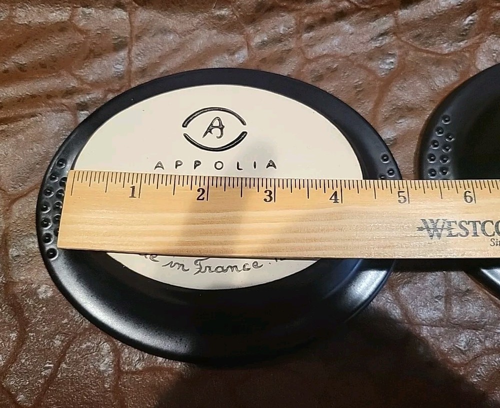 [2] Two Small APPOLIA Roasting Baking Individual Casseroles Black 8 Oz Cap.