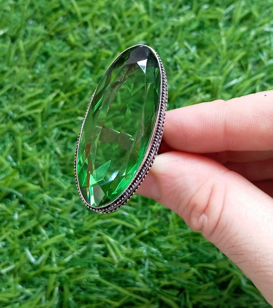 Peridot Ring 925 Sterling Silver Ring Big Oval Gemstone Ring Women's Ring.