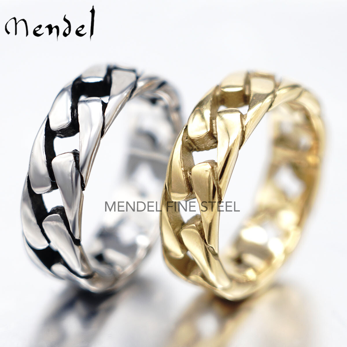 MENDEL Gold Plated Mens Biker Cuban Link Band Ring Men Stainless Steel Size 7-15