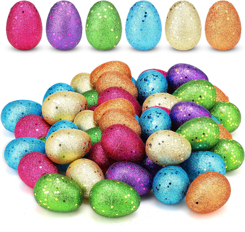 60 Pcs Plastic Easter Eggs Glitter Easter Fillable Eggs Bulk Empty Surprise Eggs