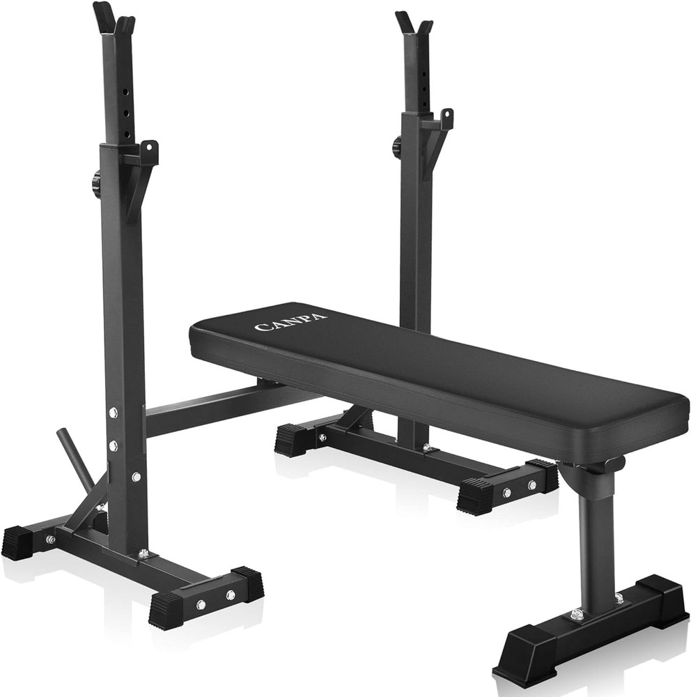 Bench Press,  Olympic Weight Bench with Squat Rack Workout Bench Adjustable Barb
