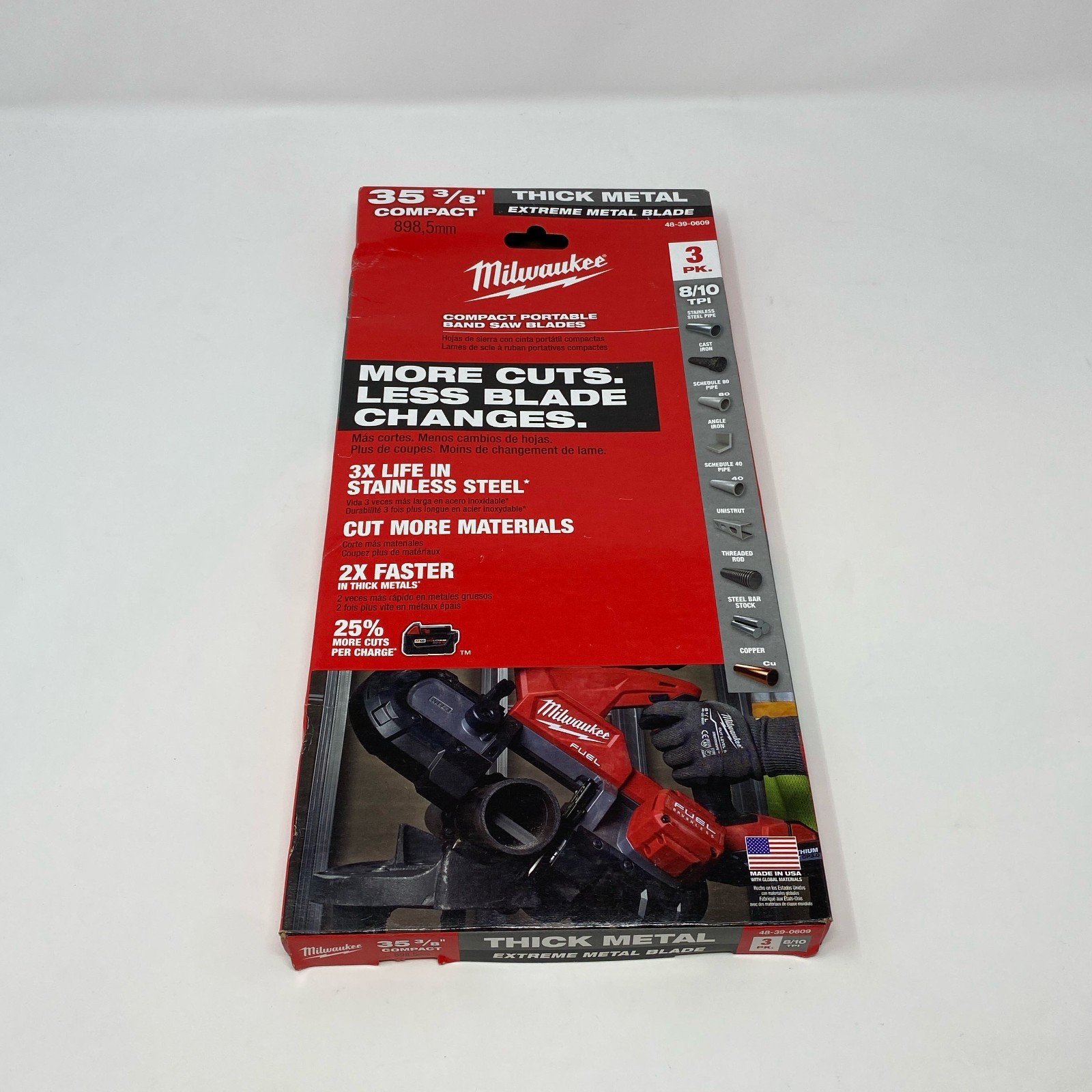 Milwaukee 35-3/8 in 8/10 TPI Extreme Thick Metal Compact Band Saw Blades, 3-Pack