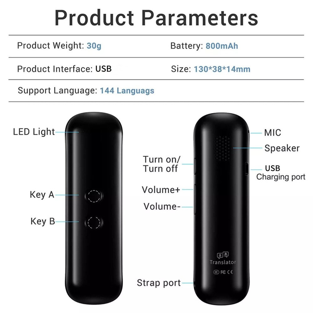 Durable 144+ Languages Smart Instant Translator Two-Way Real Time Voice Device