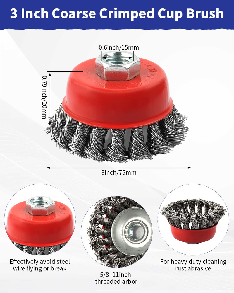 Wire Wheel Cup Brush for Grinders, 8 Pack Wire Wheels for 4 1/2 Angle Grinder, 3