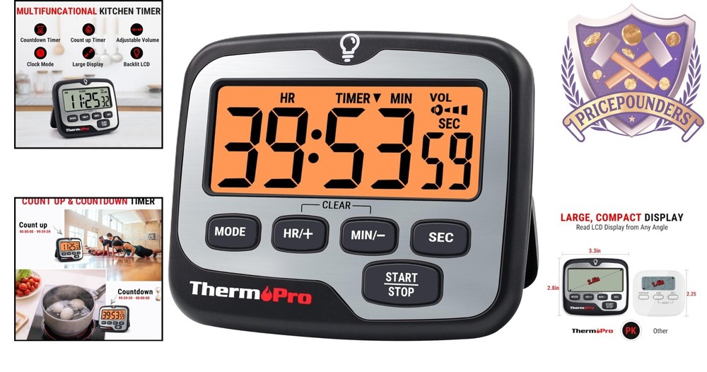 Digital Kitchen Timer Plastic 3" Count Up Countdown with Backlight for Cooking