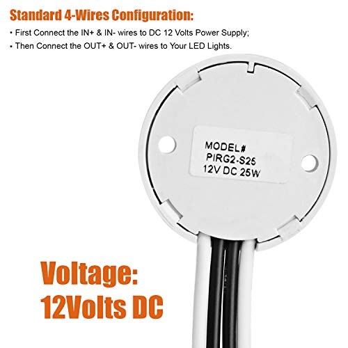 12V DC PIR Motion Sensor Switch, Use with Strip Lights, LED Lights, White