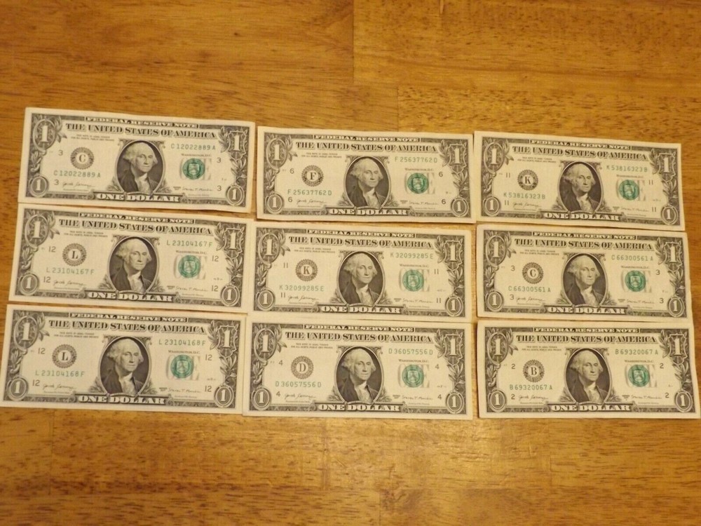 9 ERROR NOTE HIGH & LOW GAS PUMP DIGIT CRISP $1 ONE DOLLAR BILLS - DETAILS BELOW