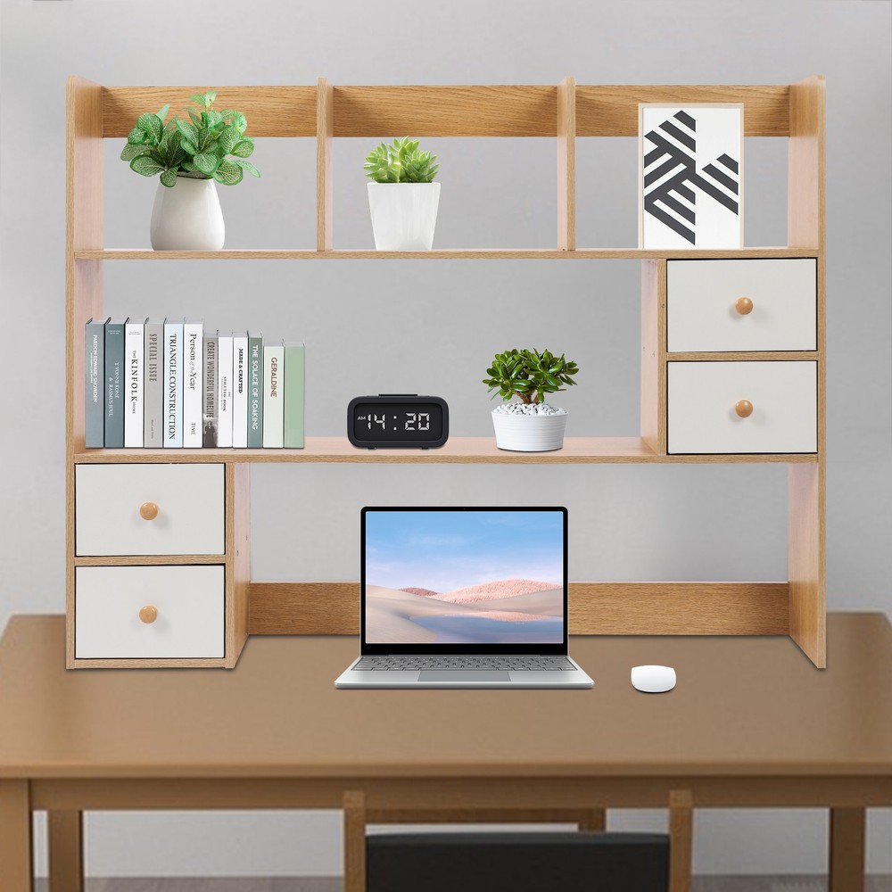 Desktop Storage Rack with 4 Cabinets - Space-Saving Bookshelf Organizer Elegant