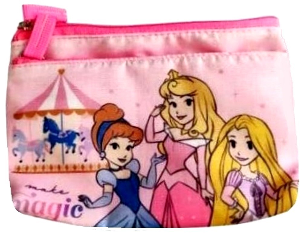 Disney Princess Coin Purse 2-Zipper Pouch Card Wallet Small Makeup Bag Case