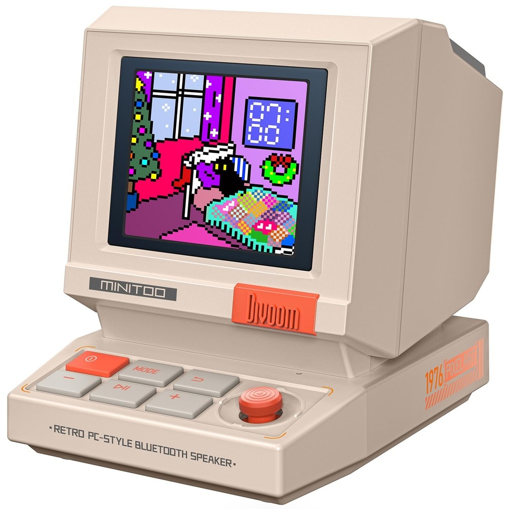 Divoom MiniToo Retro PC-Style Computer Speaker, Smart Pixel Screen with Beige