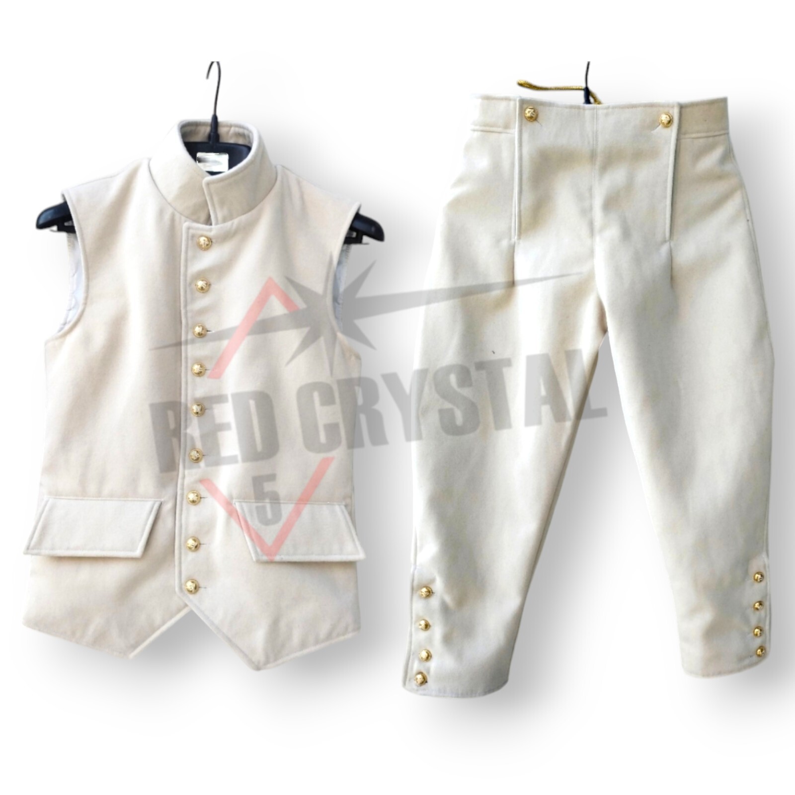 18th Century British Revolutionary War Colonial Off White Waistcoat & Breaches