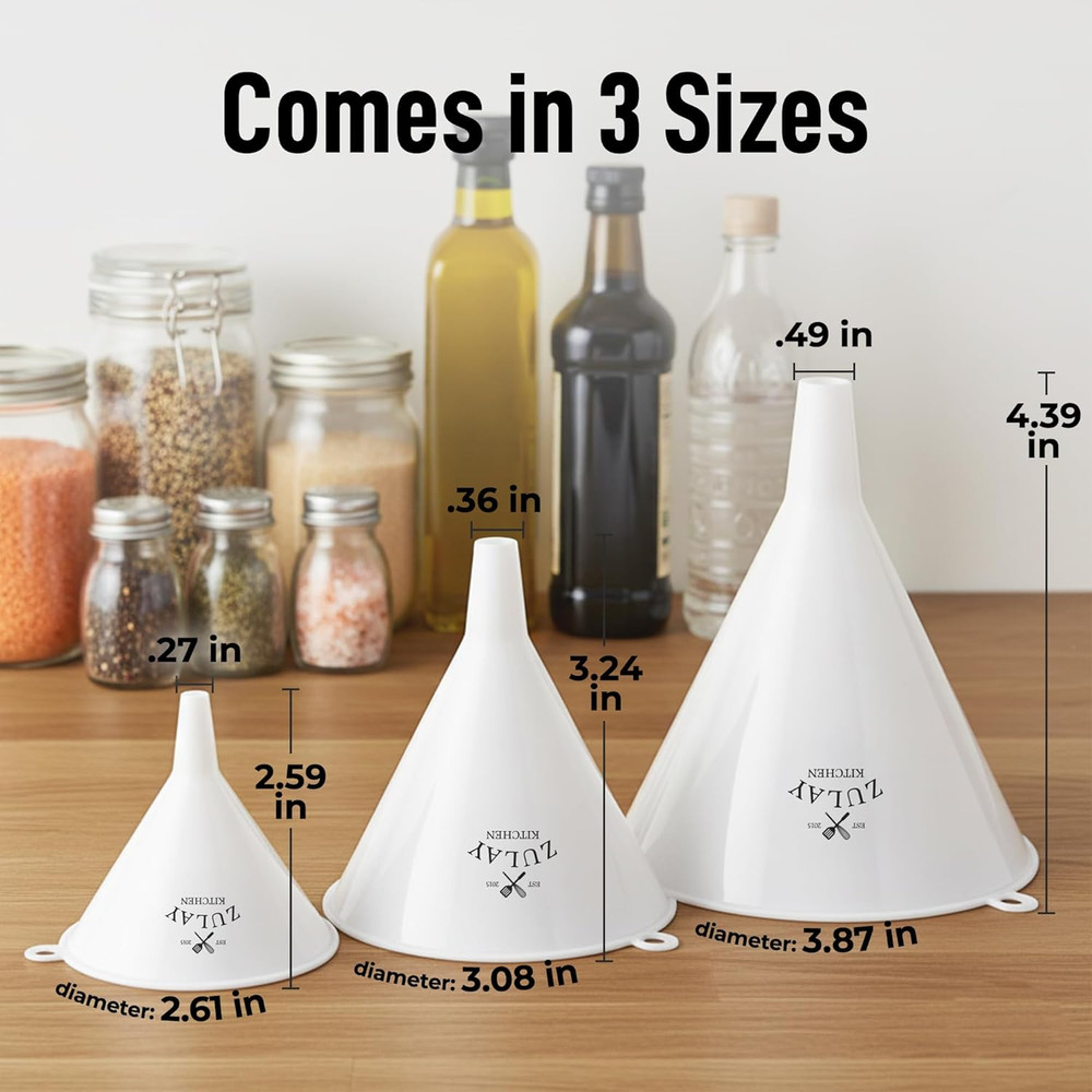 3-Piece Plastic Funnel Set - Large, Medium, and Small Kitchen Funnels Pouring Sp