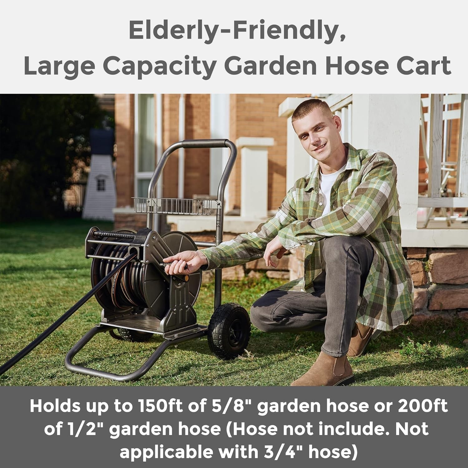 Giraffe Tools Heavy Duty Garden Hose Reel Cart, Water Hose Reel Cart with Wheels