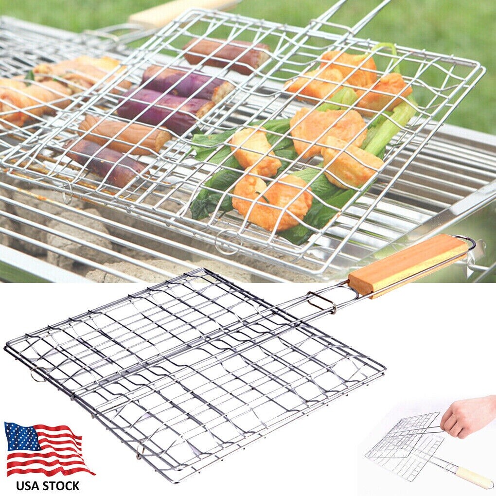 Fish Grill Basket Fish Basket for Grilling Easy Flip Stainless Steel BBQ USA