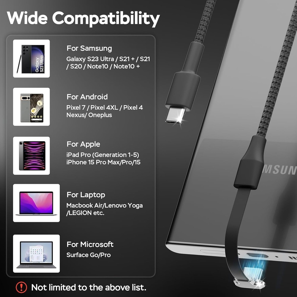USB C to C Cable, 60W 3.3ft Flat C Charging Right Angle