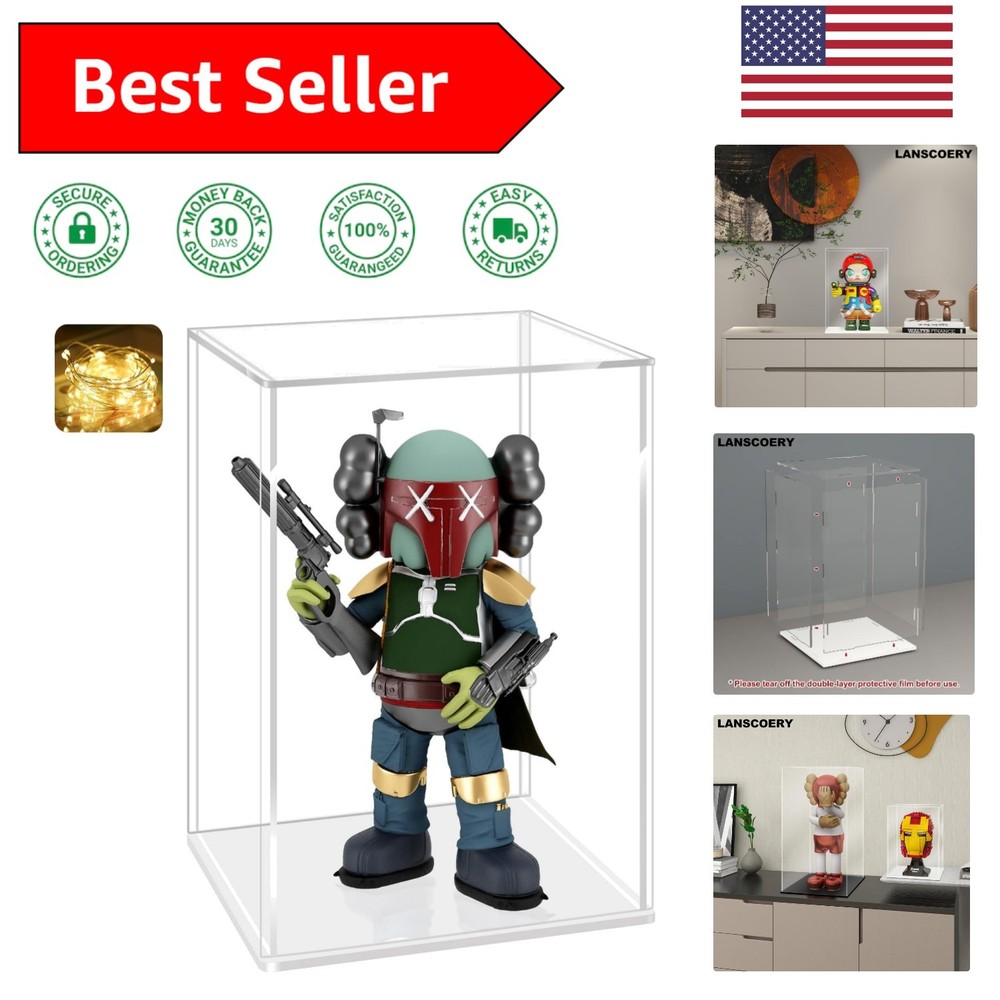 Compact Showcase Display Box with LED Lights & Dustproof Design - 4x4x6inch