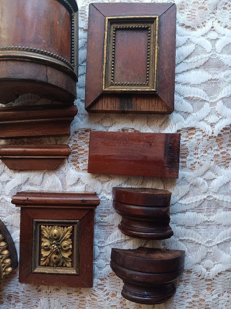 Antique Architectural Salvage Wood Brass Decorative Ornate Elements Trim