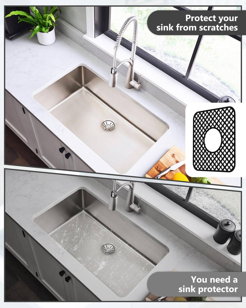 2 Pack Silicone Sink Protector for Kitchen Sink Lozenge Pattern 12 x 11" Sink...