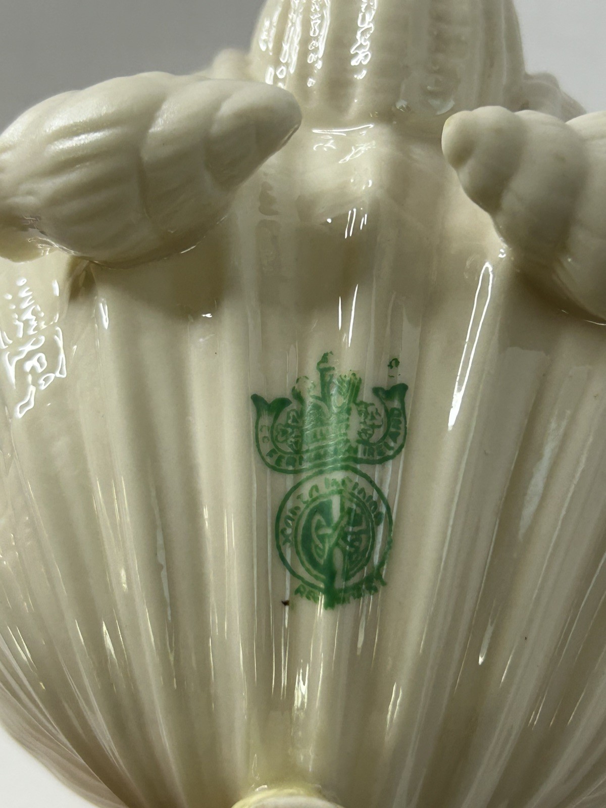 Antique Vintage Belleek Ireland Neptune Yellow Limpet Seashell Teapot w/ Lid