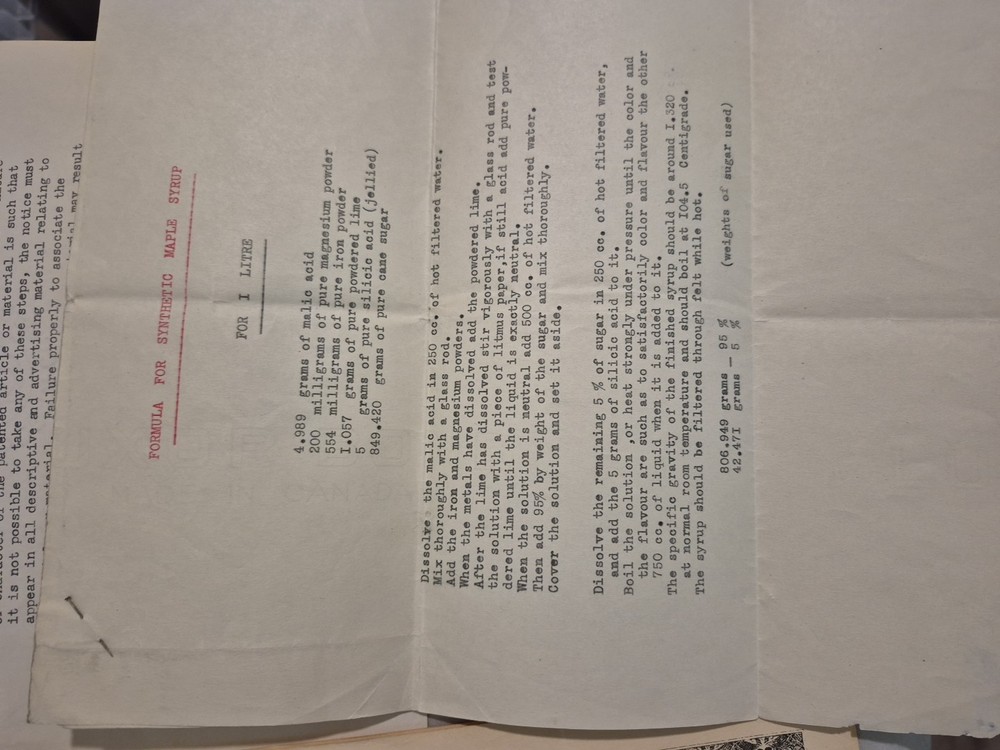 PATENT PAPERWORK for MAPLE EXTRACT - 1952 - 6650