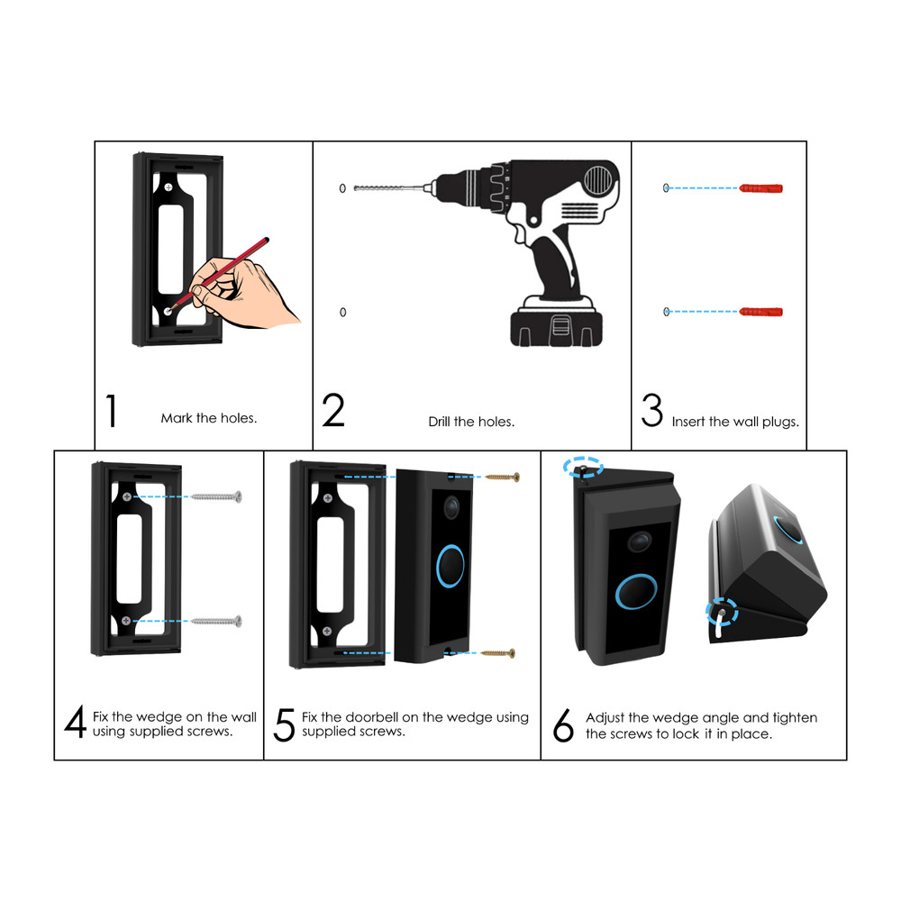 Mars Outpost Adjustable Wedge Bracket 20° - 45° Degree for Ring Doorbell Wired