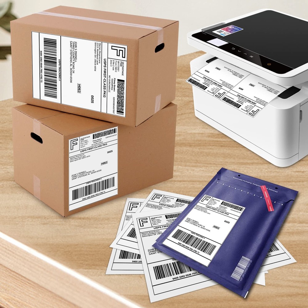SJPACK 1000 Half Sheet Self Adhesive Shipping Labels, 1000 Multicolor