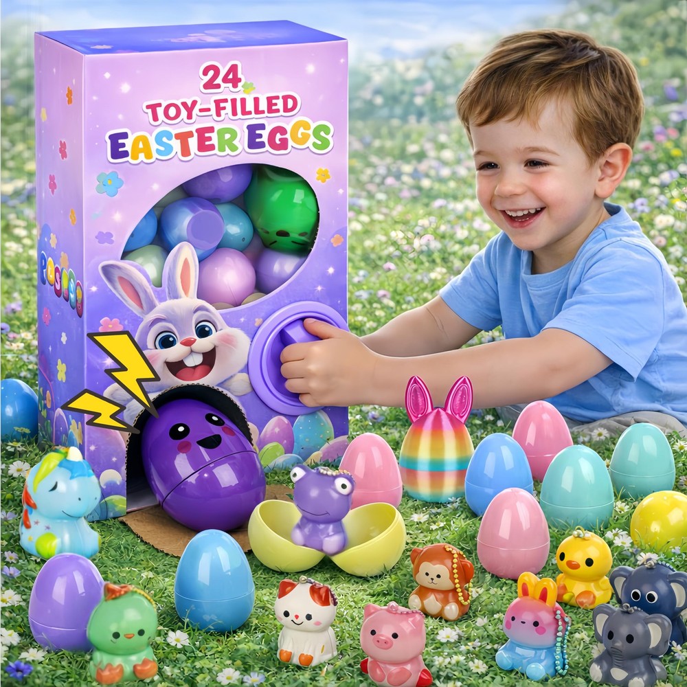 24PCS Prefilled Easter Eggs with Toys Inside - Gumball Machine Style Easter E...
