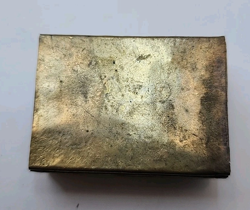 VTG Tibetan Chinese Brass Filigree Matchbox Holder with Turquoise and Red Coral