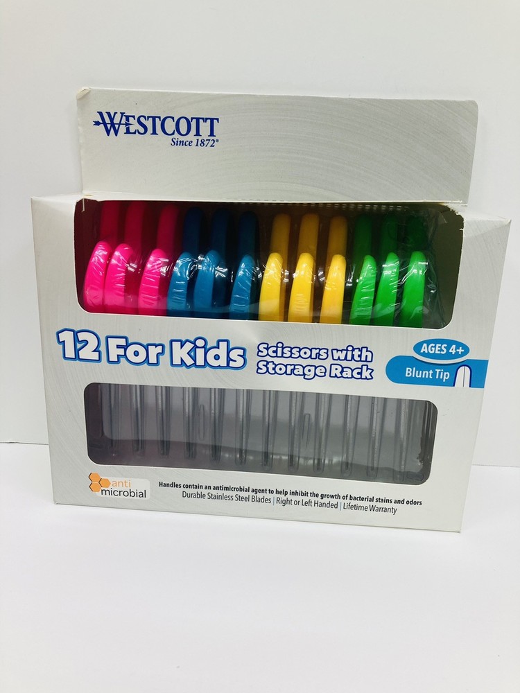Westcott 12 Pack Scissors With Storage Rack AGES 4+ Blunt Tip