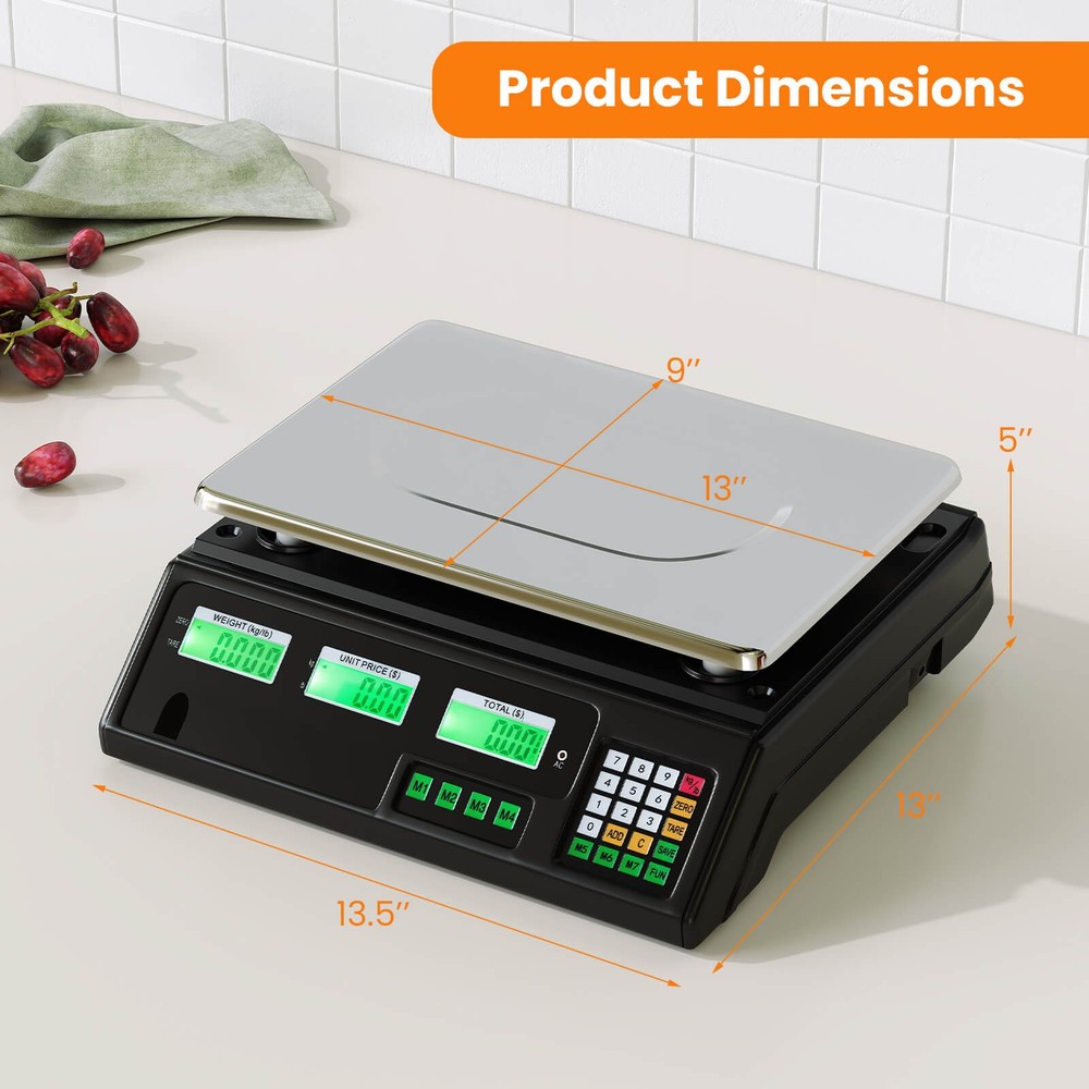 88lb Price Computing Scale with Counting Function, Stainless Steel Platform