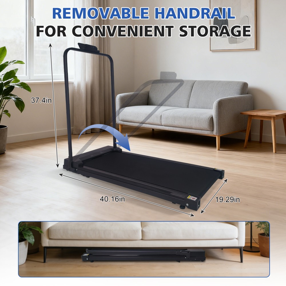 Under Desk Walking Treadmill Foldable Adjustable Incline Handle Bar Remote