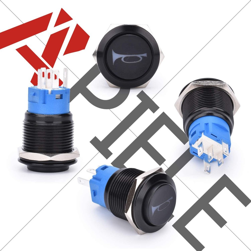 APIELE 19mm 12V Momentary Speaker Horn Push Button Toggle Black Shell-Blue