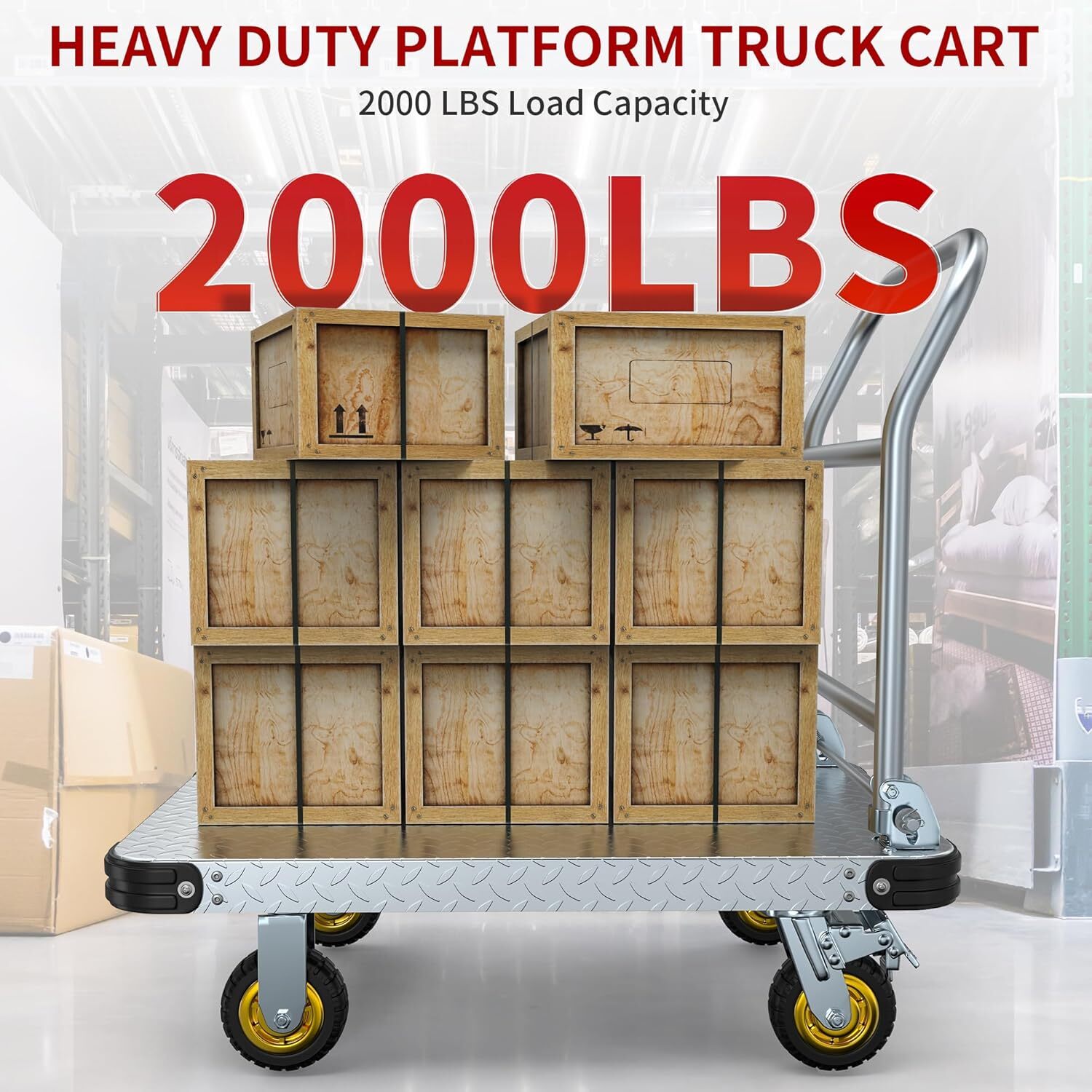 Foldable Large Flatbed Cart Platform Truck Cart Dolly W/ Wheels Steel 2000 LBS