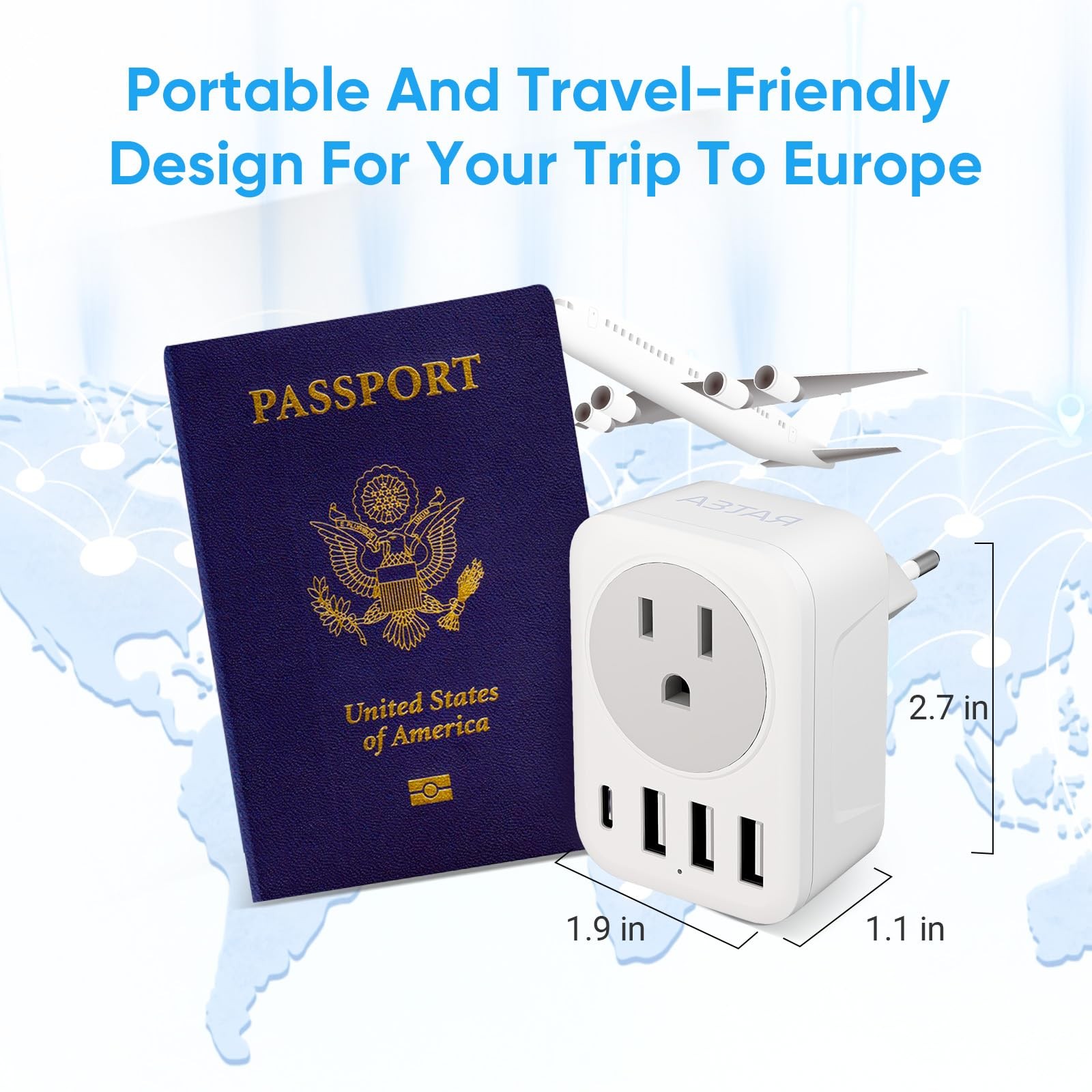 European Travel Plug Adapter, RATEA International Power white gray