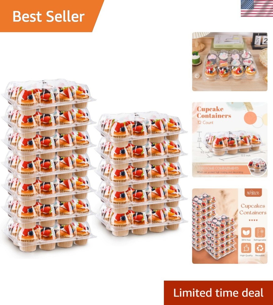 12-Pack Stackable Cupcake Boxes with Tall Dome Lids - Perfect for Events
