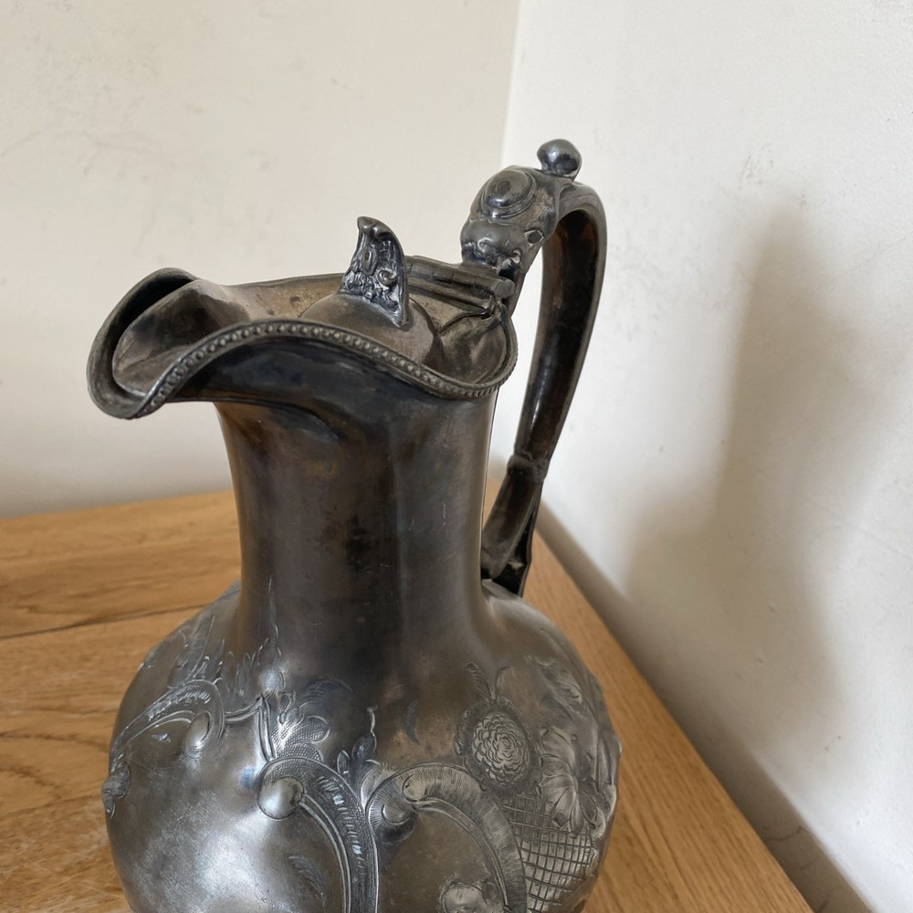 Antique Victorian Silver Pitcher Footed Lidded Jug