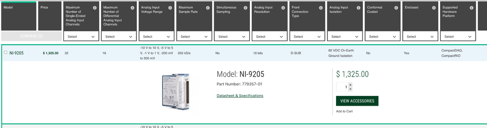 National Instruments NI 9205 cDAQ Analog Input Module, 32 Channels