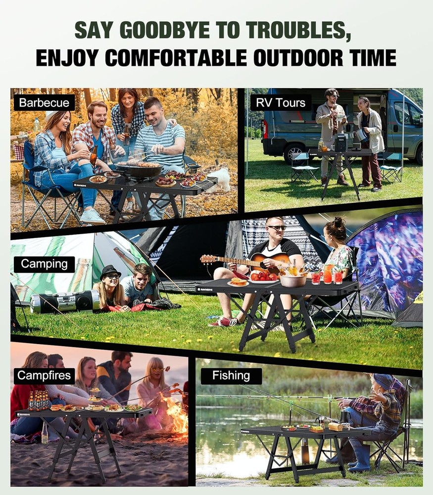 Foldable Grill Table W/ Mesh Desktop 200lbs 3Ft Portable Folding Table Height