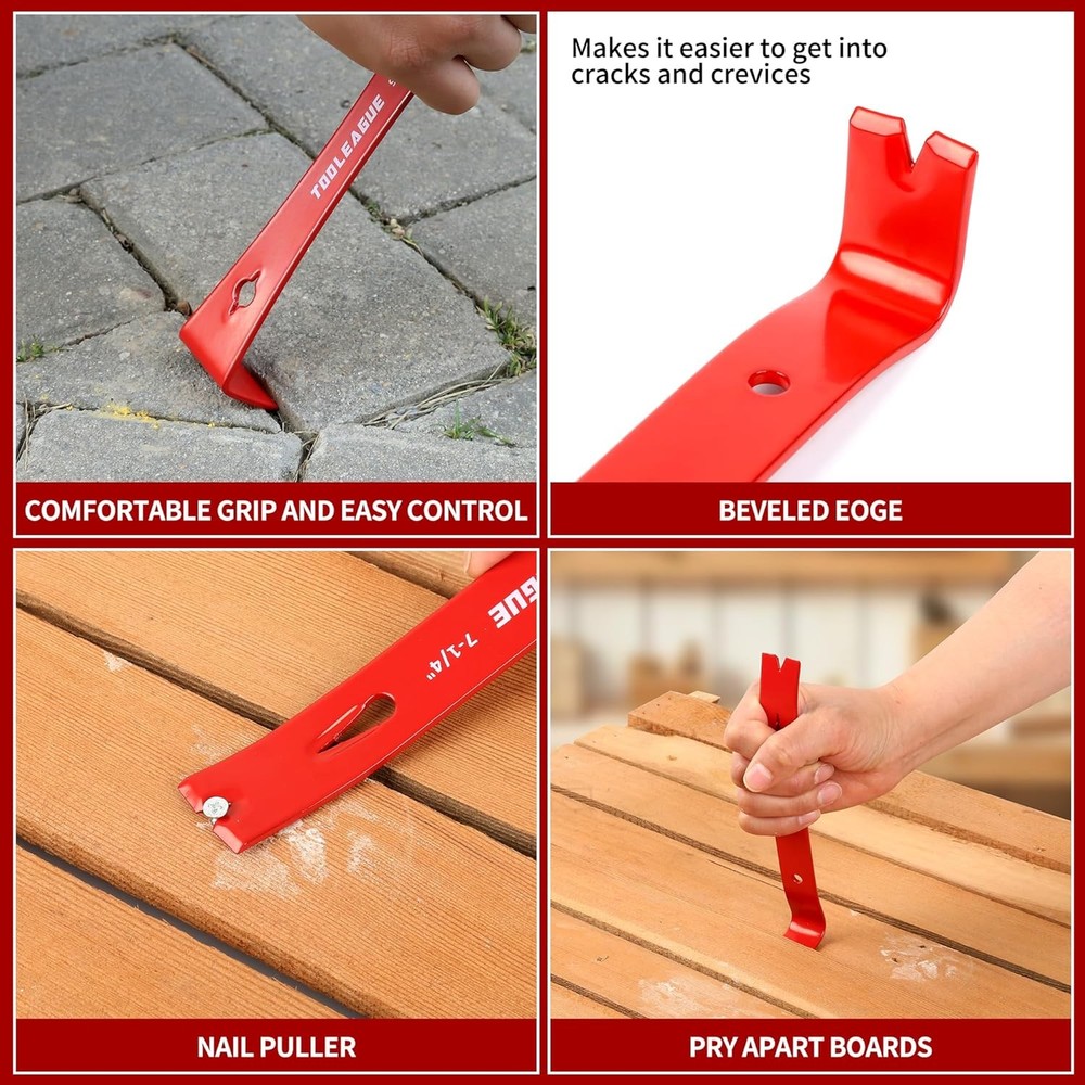 TOOLEAGUE 3Pcs Mini Flat Pry Bar Bar, Red