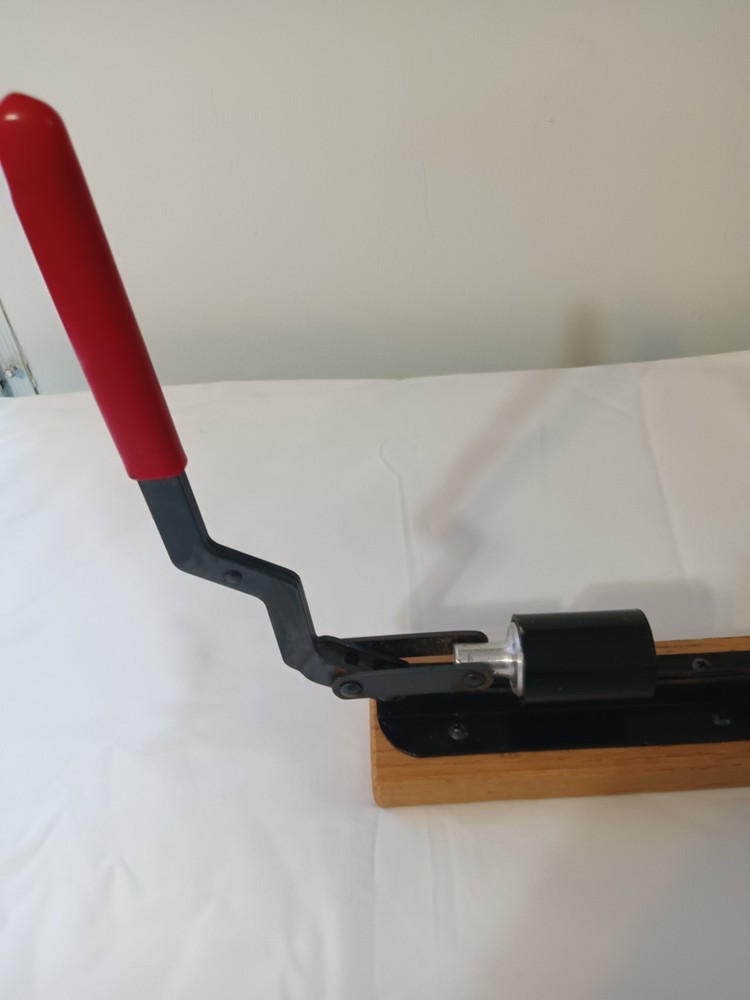 Vintage Adjustable Nutcracker Mounted on Wooden Block – Red Handle – 8” x 2½”