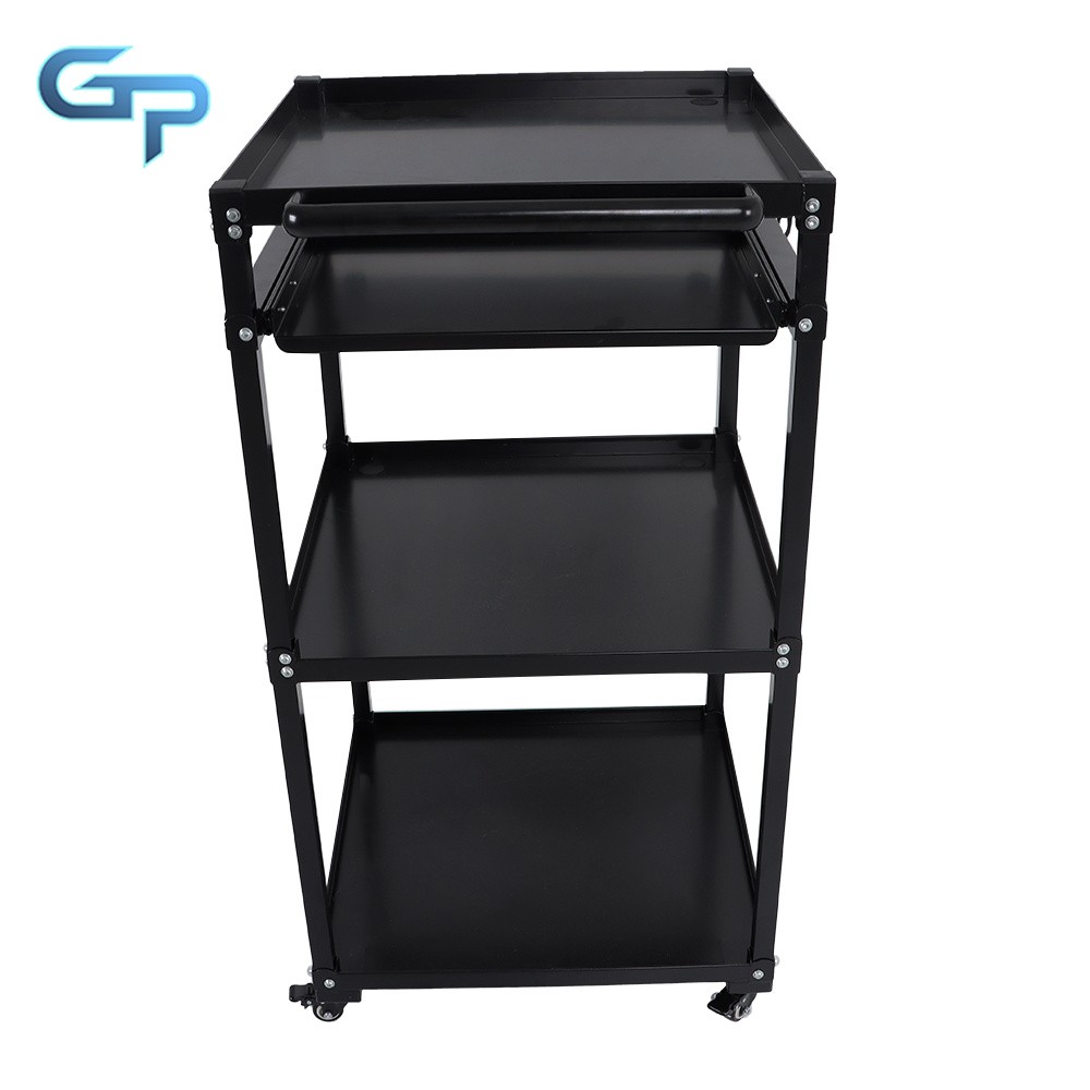 3 Shelves Aluminum AV Utility Cart With Keyboard Tray Height Adjustable Height