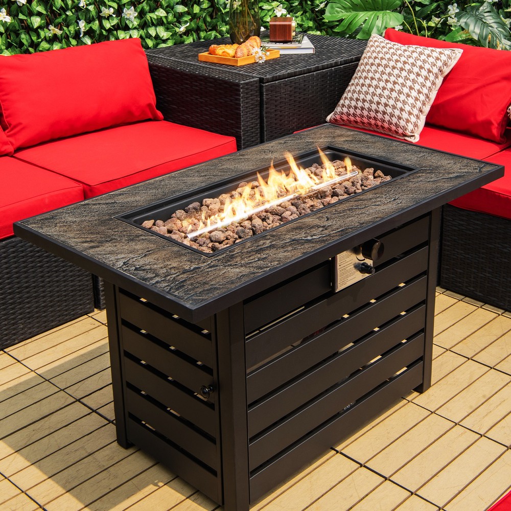 42" Rectangular Propane Fire Pit Table 50,000 BTU W/ Lava Rocks & PVC Cover